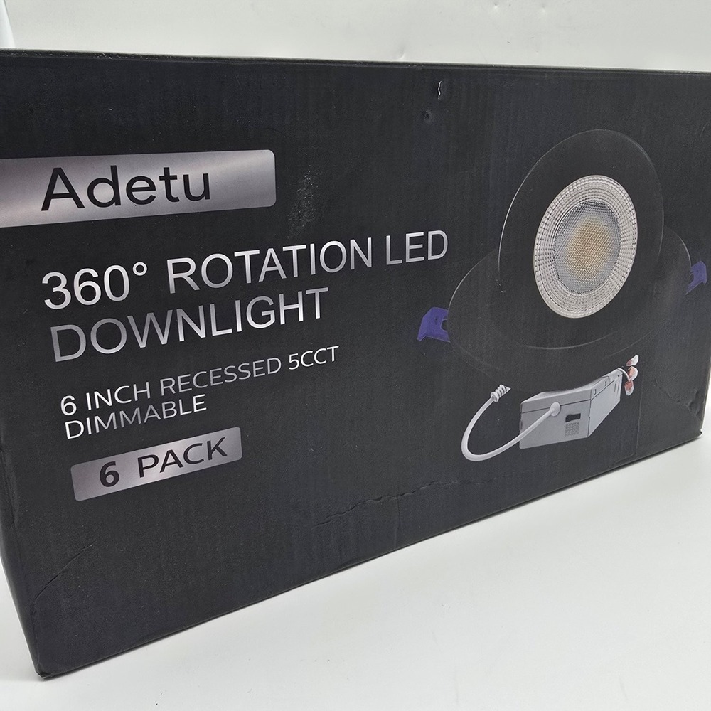 Adetu 6 Inch 360° Rotation LED Recessed Downlight 5CCT Dimmable Black 6 Pack